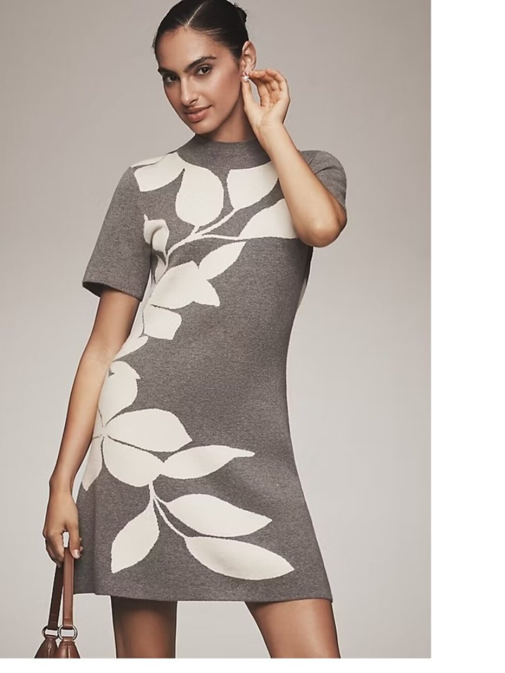 Anthropologie Nina Short-Sleeve Mock-Neck Mod Sweater Mini dress 2xS XXS new
